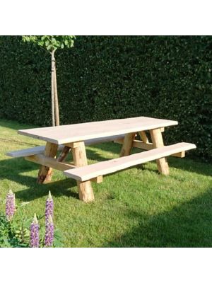 400cm - Robuuste Douglas Picknicktafel - Boomstam